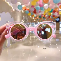 Cute Heart Shape Floral Polycarbonate Round Frame Square Oval Frame Full Frame Kids Sunglasses sku image 14