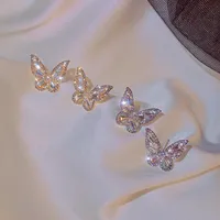 S925 Sterling Silver Needle Retro  Style Butterfly Earrings Rhinestone Glittering Small Earrings New Temperament Super Fairy Earrings Wholesale Nihaowholesale main image 1