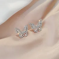 S925 Sterling Silver Needle Retro  Style Butterfly Earrings Rhinestone Glittering Small Earrings New Temperament Super Fairy Earrings Wholesale Nihaowholesale main image 5