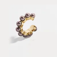 Wholesale Jewelry Retro C Shape Alloy Artificial Gemstones Inlaid Pearls Earrings main image 3