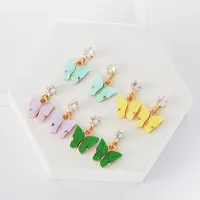 Korean Style Hot Selling Sweet Color Zircon Acrylic Butterfly Earrings Simple Earrings Wholesale Nihaowholesale main image 3