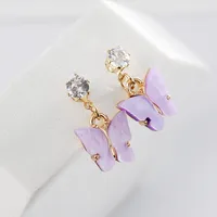 Korean Style Hot Selling Sweet Color Zircon Acrylic Butterfly Earrings Simple Earrings Wholesale Nihaowholesale sku image 2