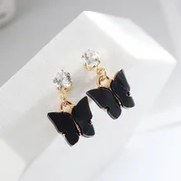 Korean Style Hot Selling Sweet Color Zircon Acrylic Butterfly Earrings Simple Earrings Wholesale Nihaowholesale sku image 4