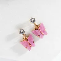 Korean Style Hot Selling Sweet Color Zircon Acrylic Butterfly Earrings Simple Earrings Wholesale Nihaowholesale sku image 6