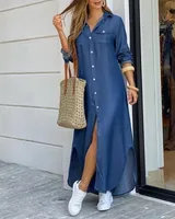 Irregular Skirt Casual Shirt Collar Printing Printing Maxi Long Dress main image 2