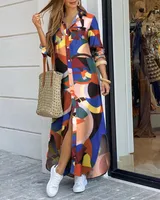 Irregular Skirt Casual Shirt Collar Printing Printing Maxi Long Dress main image 4