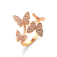 New Opening Ring Hand Ornament Full Diamond Four Butterfly Ring Finger Opening Ring Wholesale Nihaowholesale sku image 1