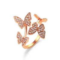 New Opening Ring Hand Ornament Full Diamond Four Butterfly Ring Finger Opening Ring Wholesale Nihaowholesale main image 1