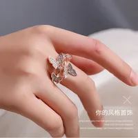 New Opening Ring Hand Ornament Full Diamond Four Butterfly Ring Finger Opening Ring Wholesale Nihaowholesale main image 2
