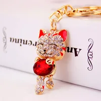 Cute Diamond Lucky Cat Bag Accessories Cat Metal Pendant Key Chain For Women sku image 1