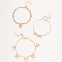 Simple Sweet Acrylic Butterfly Angel Angel Pendant Flower Butterfly Tassel Alloy Anklet 3-piece Set main image 3