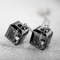 Korean Style Face Repair Earrings 925 Sterling Silver Aurora Borealis Cube Austrian Crystal Long Fringed Earring Thread Se663 sku image 1