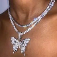 Hot Sale Butterfly Full Diamond Single Layer Claw Chain Alloy Simple And Versatile Rhinestone Clavicle Chain Necklace main image 1