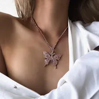 Hot Sale Butterfly Full Diamond Single Layer Claw Chain Alloy Simple And Versatile Rhinestone Clavicle Chain Necklace main image 2