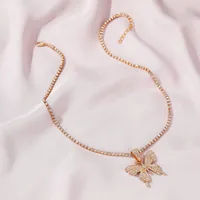 Hot Sale Butterfly Full Diamond Single Layer Claw Chain Alloy Simple And Versatile Rhinestone Clavicle Chain Necklace main image 4