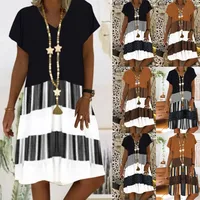 Pleated Skirt Casual V Neck Printing Short Sleeve Printing Knee-length main image 1