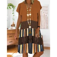 Pleated Skirt Casual V Neck Printing Short Sleeve Printing Knee-length main image 2