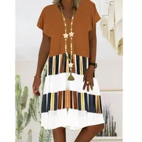 Pleated Skirt Casual V Neck Printing Short Sleeve Printing Knee-length main image 4