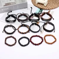 Vintage Cowhide Creative Gift Woven Men's Hip-hop Bracelet Combination Set main image 2