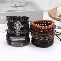 Vintage Cowhide Creative Gift Woven Men's Hip-hop Bracelet Combination Set main image 4