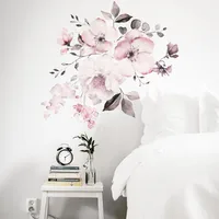 New Wall Sticker 30 Specifications Watercolor Pink Flower Group Home Background Decoration Can Be Removed main image 5