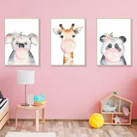Cartoon Forest Animal Watercolor Photo Frame Triptych  Wall Self-adhesive Painting main image 1