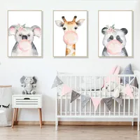 Cartoon Forest Animal Watercolor Photo Frame Triptych  Wall Self-adhesive Painting main image 2