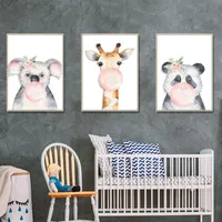 Cartoon Forest Animal Watercolor Photo Frame Triptych  Wall Self-adhesive Painting main image 3