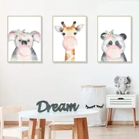 Cartoon Forest Animal Watercolor Photo Frame Triptych  Wall Self-adhesive Painting main image 4