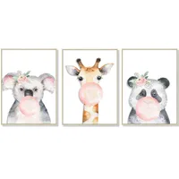 Cartoon Forest Animal Watercolor Photo Frame Triptych  Wall Self-adhesive Painting main image 5