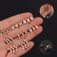 Ear Cartilage Rings & Studs Lady Flower 316 Stainless Steel  Copper Inlaid Zircon main image 1