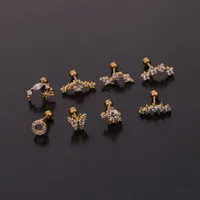 Ear Cartilage Rings & Studs Lady Flower 316 Stainless Steel  Copper Inlaid Zircon main image 2