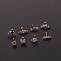 Ear Cartilage Rings & Studs Lady Flower 316 Stainless Steel  Copper Inlaid Zircon main image 3