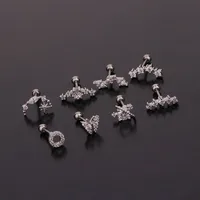 Ear Cartilage Rings & Studs Lady Flower 316 Stainless Steel  Copper Inlaid Zircon main image 4