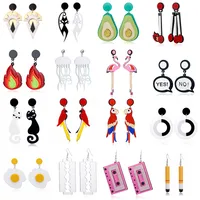 Exaggerated Acrylic Parrot Cat Avocado Tape Egg Match Jellyfish Blade Cigarette Butt Flamingo Earrings main image 1