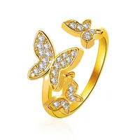 Korean Beautiful Butterfly  Micro-inlaid Zircon Open Ring main image 1
