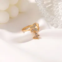 Korean Beautiful Butterfly  Micro-inlaid Zircon Open Ring main image 3