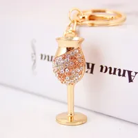 Creative Diamond-studded Goblet Keychain Red Wine Glass Key Chain Metal Pendant main image 1