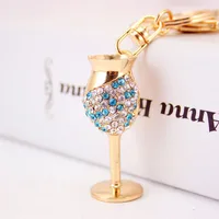 Creative Diamond-studded Goblet Keychain Red Wine Glass Key Chain Metal Pendant main image 3
