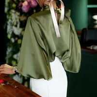 Women's Long Sleeve Blouses Bowknot Lady Commute Solid Color main image 7