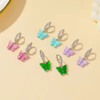 Korean Best Selling Sweet Color Diamond Colorful Acrylic Butterfly Earrings Wholesale main image 4