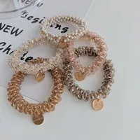 Korean Simple Crystal Hair Loop Winding Pearl Braided Rubber Band High Elastic Hair Rope Wholesale main image 2