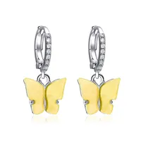 Korean Best Selling Sweet Color Diamond Colorful Acrylic Butterfly Earrings Wholesale sku image 2