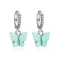 Korean Best Selling Sweet Color Diamond Colorful Acrylic Butterfly Earrings Wholesale sku image 3