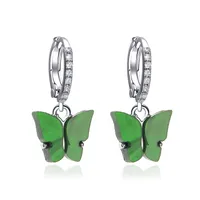 Korean Best Selling Sweet Color Diamond Colorful Acrylic Butterfly Earrings Wholesale sku image 4