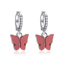 Korean Best Selling Sweet Color Diamond Colorful Acrylic Butterfly Earrings Wholesale sku image 8