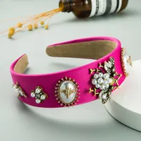 New Fashion Luxury Bee Inlaid Rhinestone Headband Pearl Headband Baroque Wide-edged Cheap Headband Wholesale sku image 4
