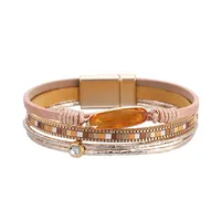 Bohemian Fashion Crystal Magnetic Buckle Leather Bracelet main image 1