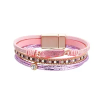 Bohemian Fashion Crystal Magnetic Buckle Leather Bracelet main image 2