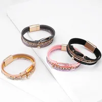 Bohemian Fashion Crystal Magnetic Buckle Leather Bracelet main image 4